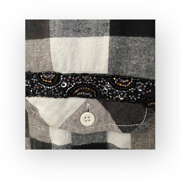 new LF Furst of a Kind  Sequin Embellish Plaid Flannel Shirt Shacket  Academia - Picture 5 of 16